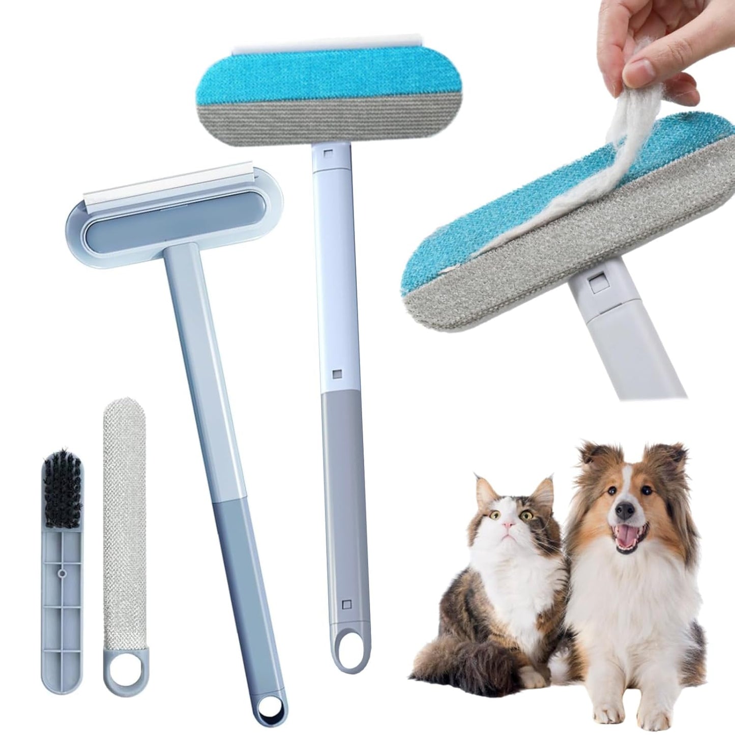 Washable pet hair removal tool with retractable handle