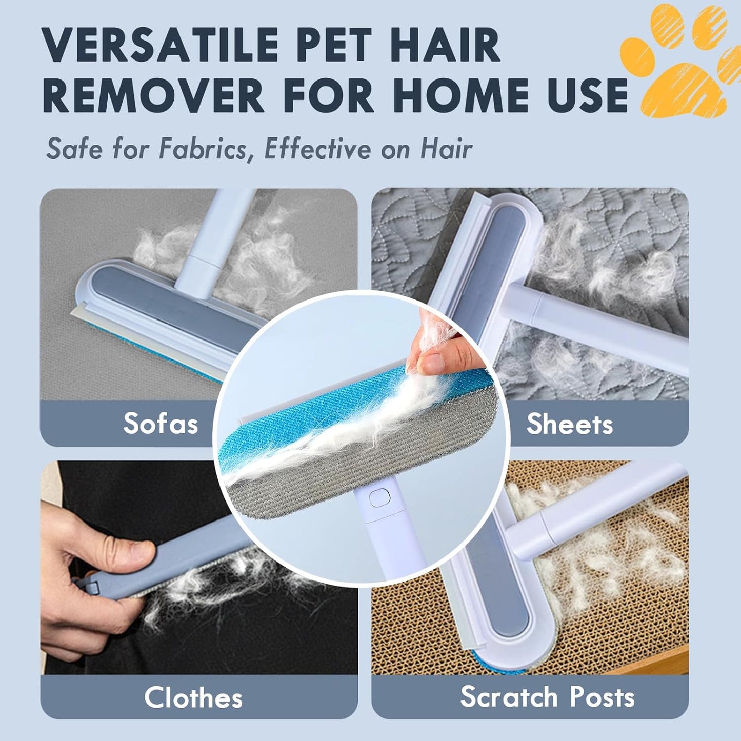 Washable pet hair removal tool with retractable handle