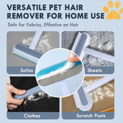 Washable pet hair removal tool with retractable handle