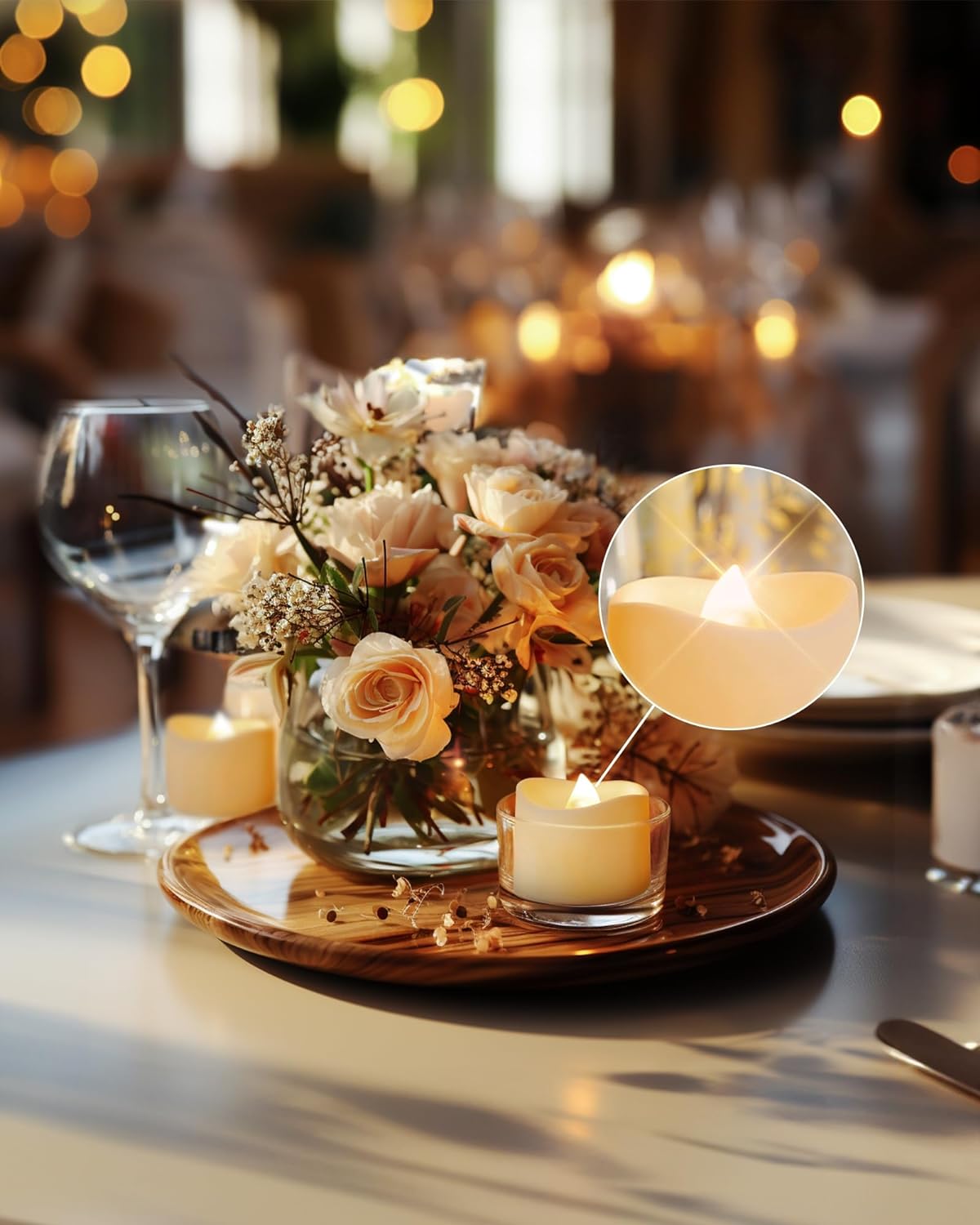 24 flickering flameless candles, simulated LED tea candles, suitable for various festival and event venues.