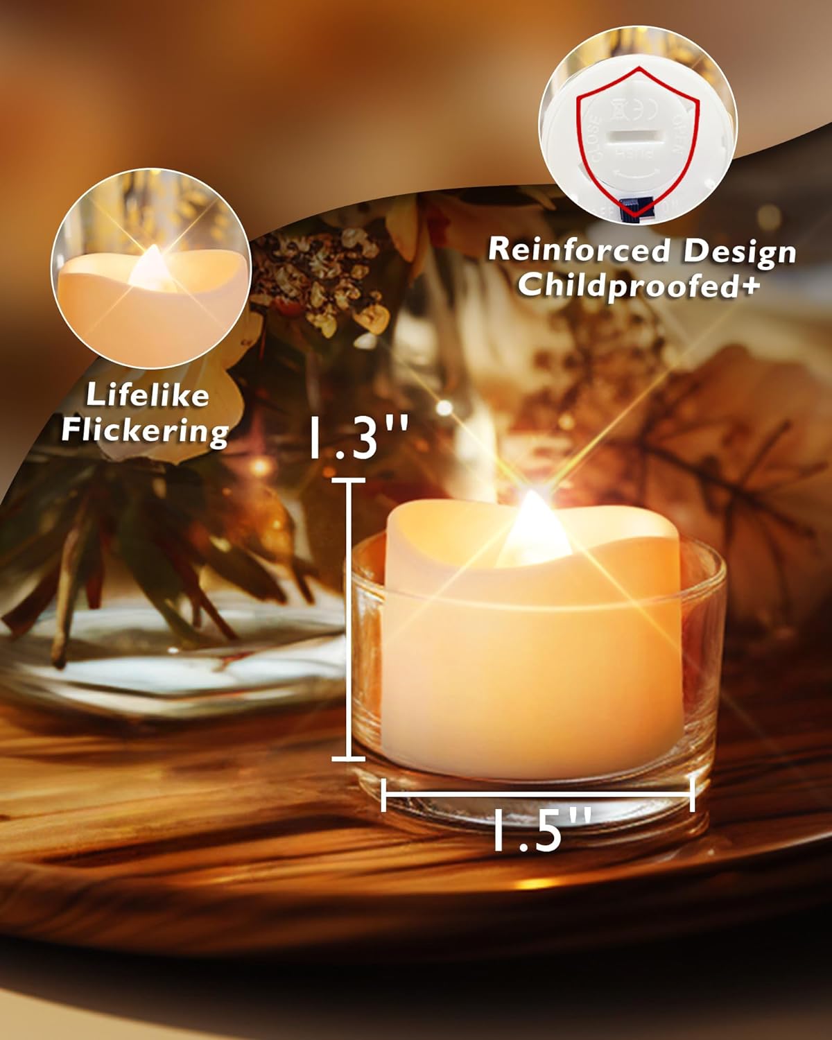 24 flickering flameless candles, simulated LED tea candles, suitable for various festival and event venues.