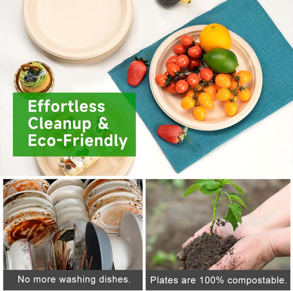 Disposable Paper Plates 9 Inch [Pack of 100], Durable Biodegradable Paper Plates, Eco-Friendly Compostable