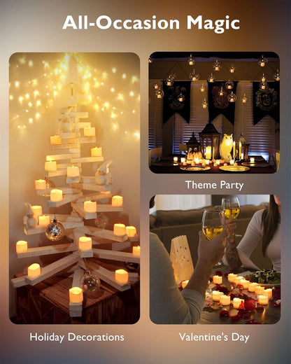 24 flickering flameless candles, simulated LED tea candles, suitable for various festival and event venues.