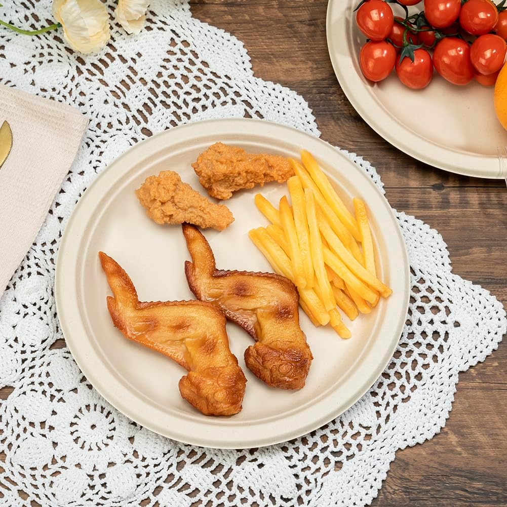 Disposable Paper Plates 9 Inch [Pack of 100], Durable Biodegradable Paper Plates, Eco-Friendly Compostable