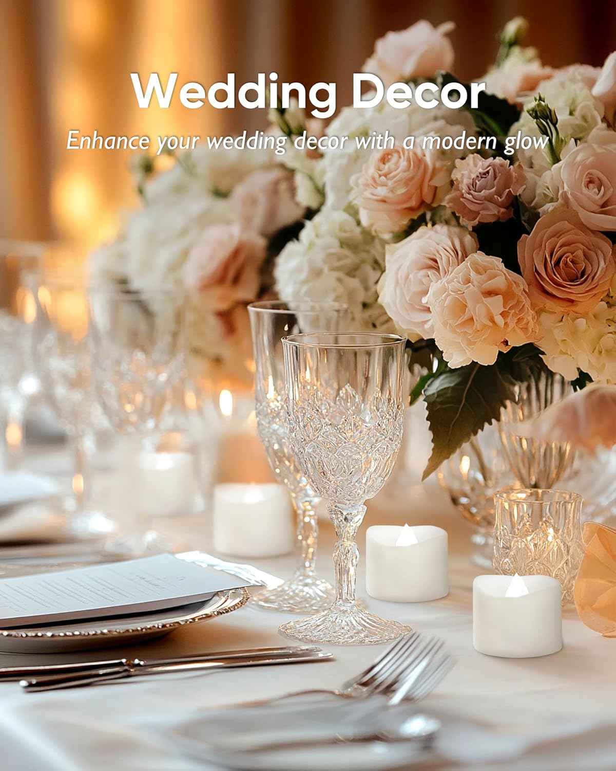 24 flickering flameless candles, simulated LED tea candles, suitable for various festival and event venues.