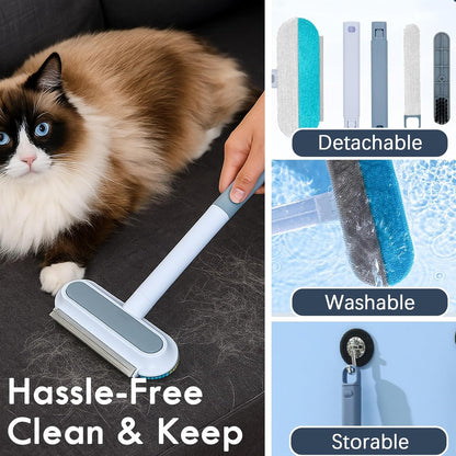 Washable pet hair removal tool with retractable handle