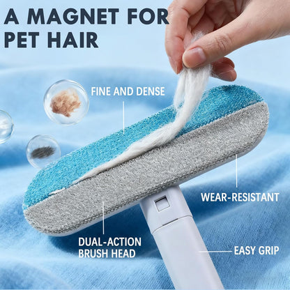 Washable pet hair removal tool with retractable handle