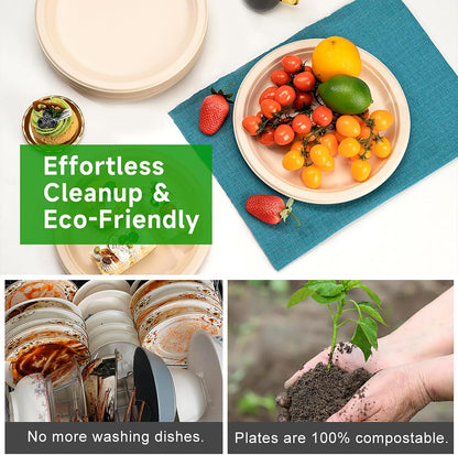 Disposable Paper Plates 9 Inch [Pack of 100], Durable Biodegradable Paper Plates, Eco-Friendly Compostable