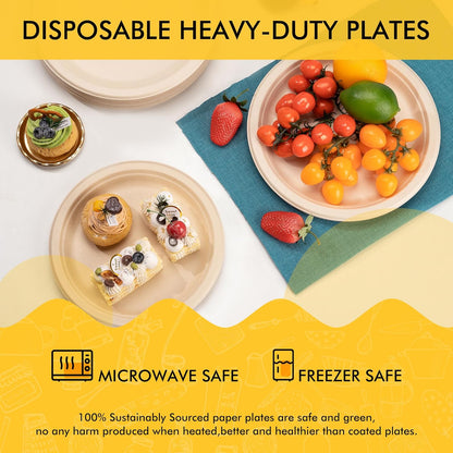 Disposable Paper Plates 9 Inch [Pack of 100], Durable Biodegradable Paper Plates, Eco-Friendly Compostable