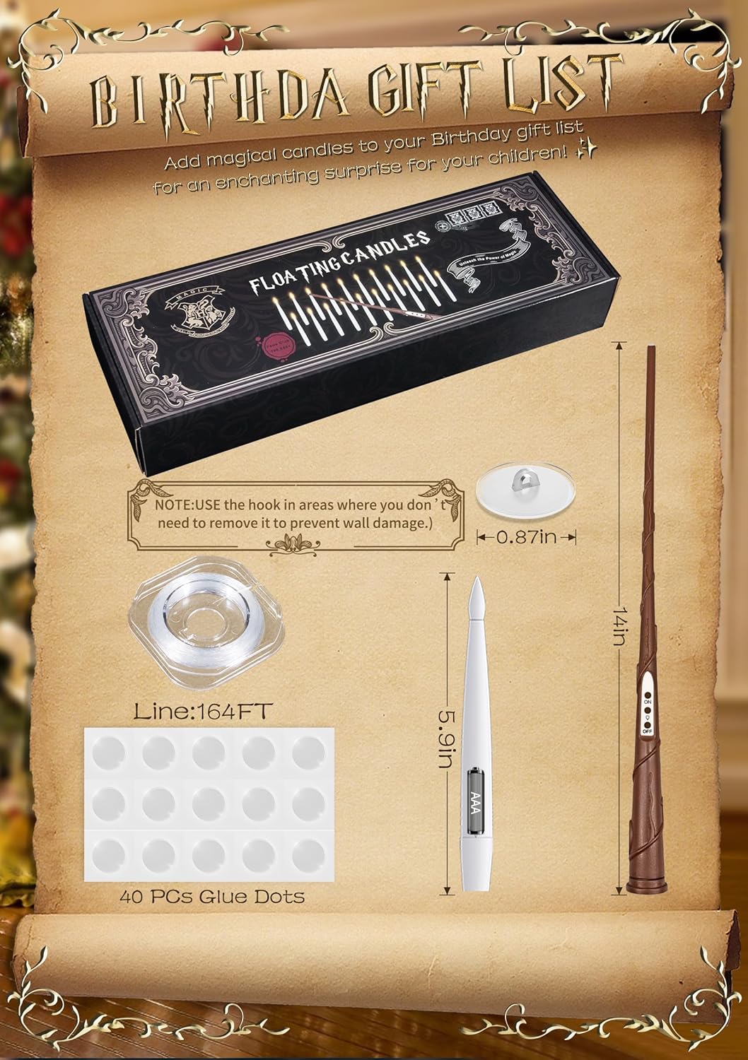 🎅Christmas 🎁Decoration 14 Pieces Floating Candles, Battery Operated Window LED Candles with Wand Remote Control