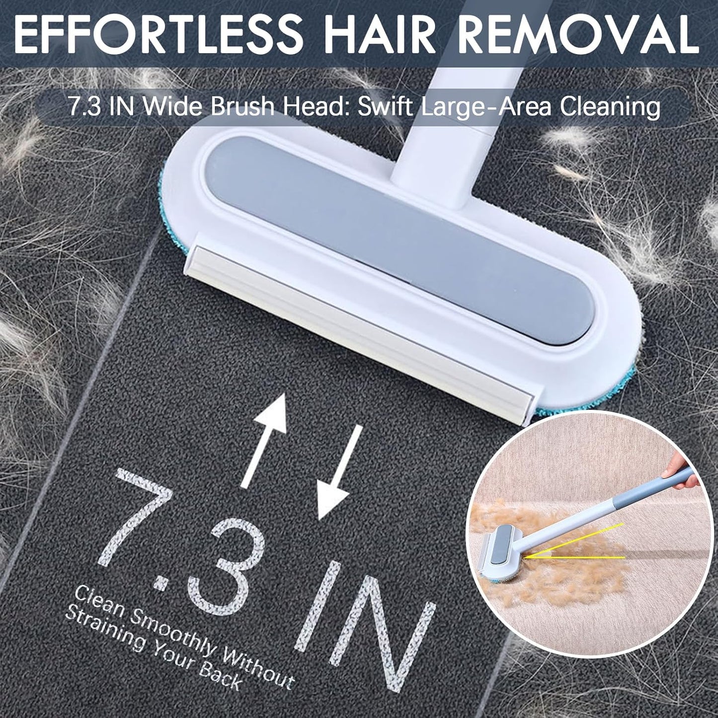Washable pet hair removal tool with retractable handle