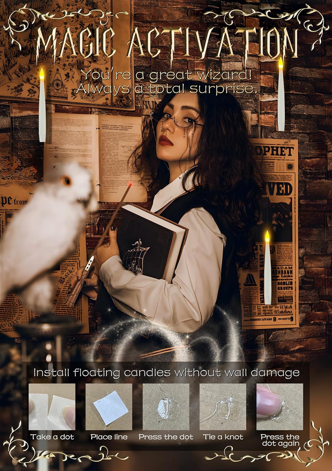 🎅Christmas 🎁Decoration 14 Pieces Floating Candles, Battery Operated Window LED Candles with Wand Remote Control