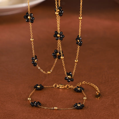 New retro flower stone bead necklace