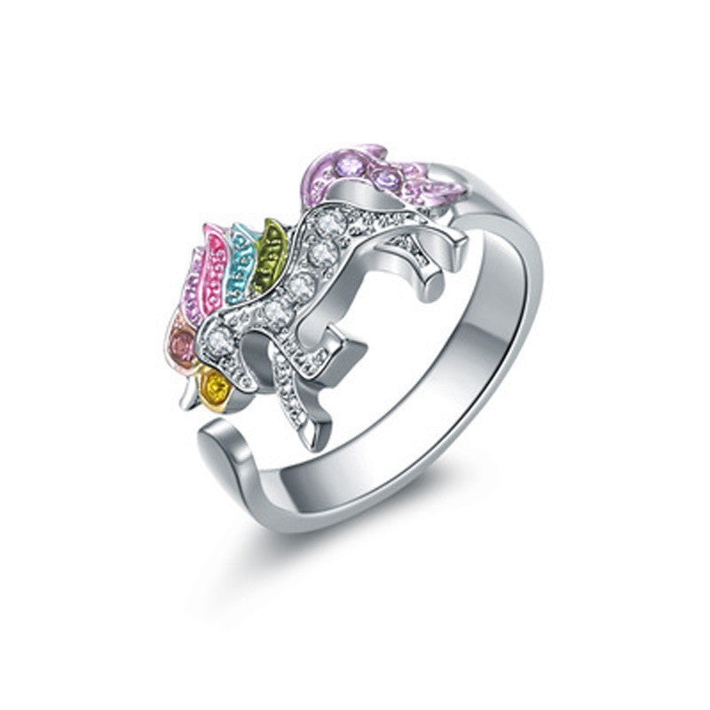 Most popular unicorn ring, bracelet, necklace, earrings, colorful pony set
