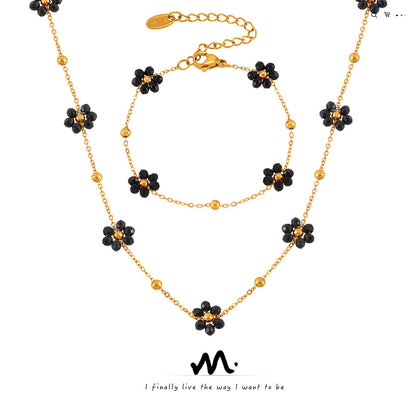 New retro flower stone bead necklace