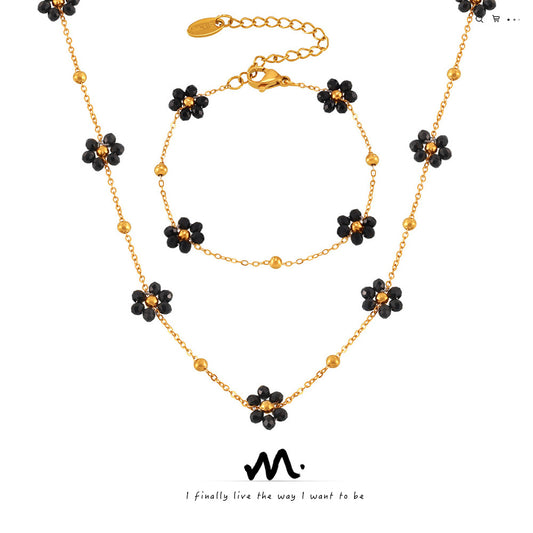 New retro flower stone bead necklace